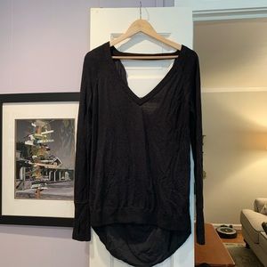 Long sleeve mixed fabric top